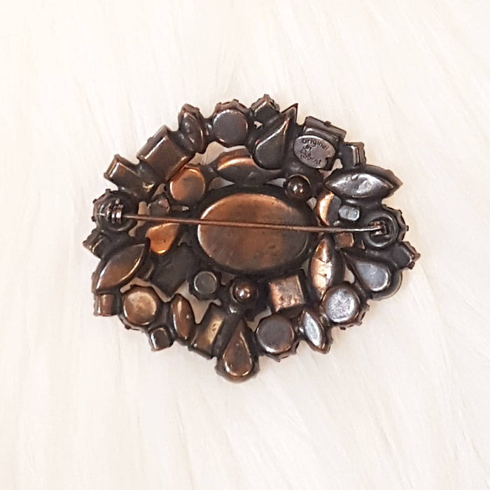 Robert Brooch Red Pink Crystal Vintage Large - The Hirst Collection