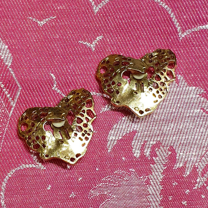 Christian Lacroix Earrings Heart Gold Clip On Vintage - The Hirst Collection