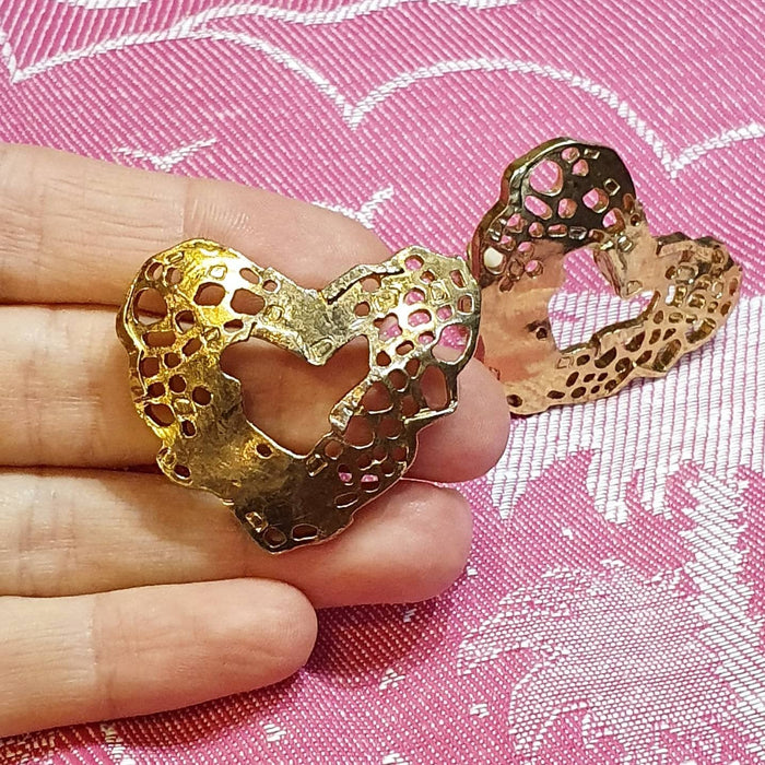 Christian Lacroix Earrings Heart Gold Clip On Vintage - The Hirst Collection