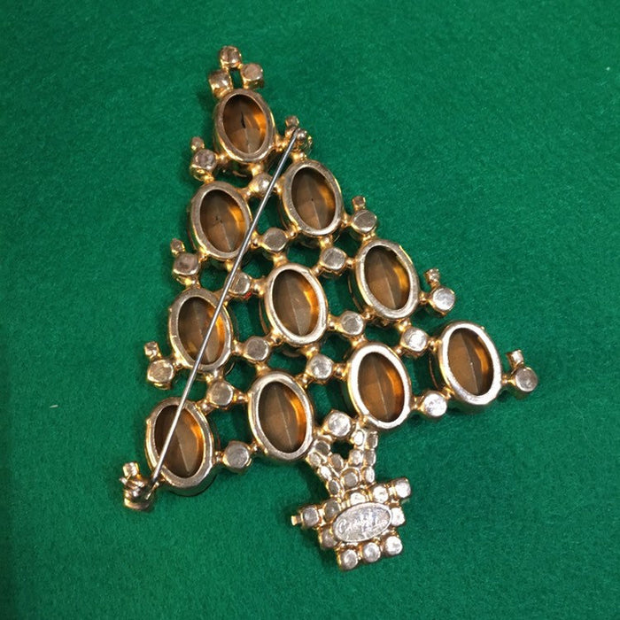 Large Christmas Tree Brooch Red Green Pin by Cristobal London - The Hirst Collection
