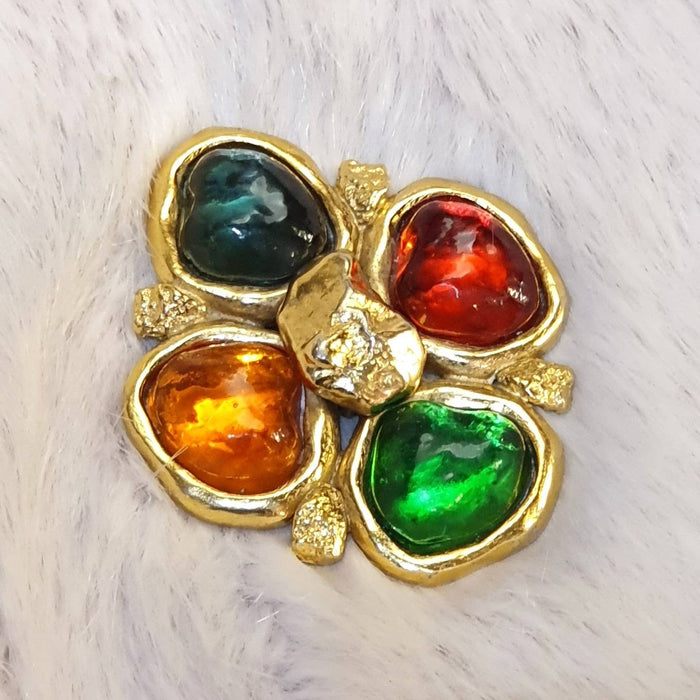 YSL Brooch Vintage Gold Gripoix Multistone Yves Saint Laurent - The Hirst Collection
