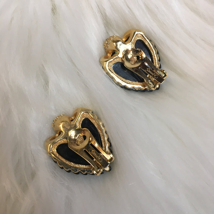 Grosse Earrings Black Heart Clip on Vintage - The Hirst Collection