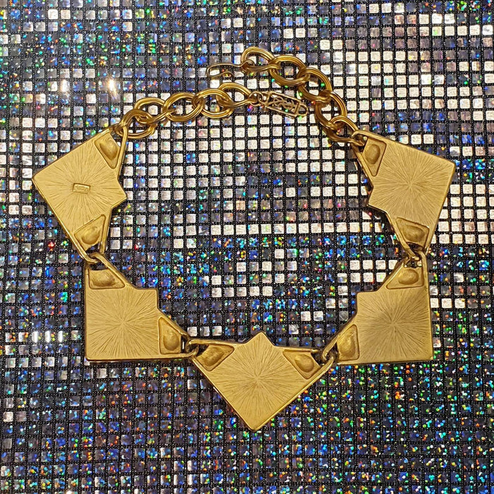 YSL Necklace Gold Pink Purple Dichroic Glass Statement Yves Saint Laurent Vintage - The Hirst Collection