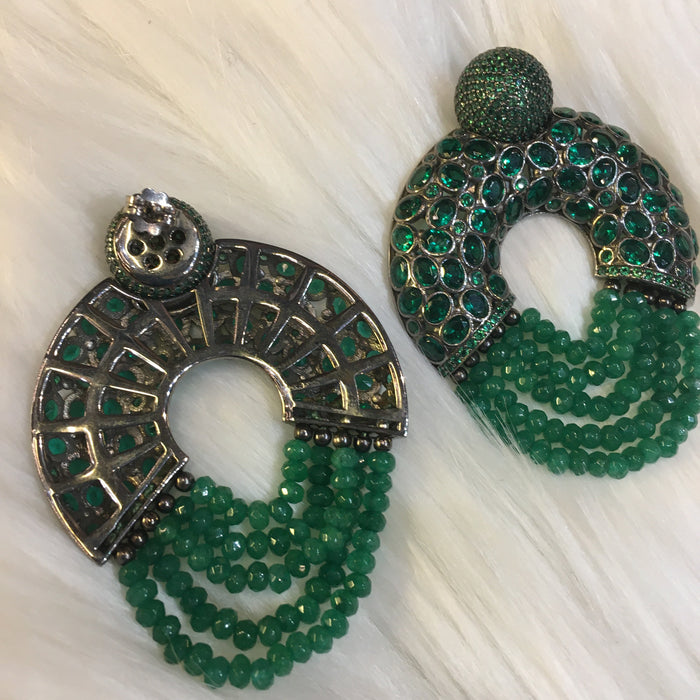 Emerald Green Sterling Silver Hoop Earrings Pierced - The Hirst Collection