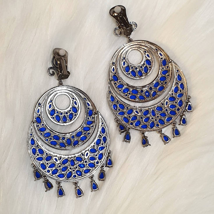 Sapphire Blue Crystal Clip On Earrings by JCM Statement Chandelier - The Hirst Collection