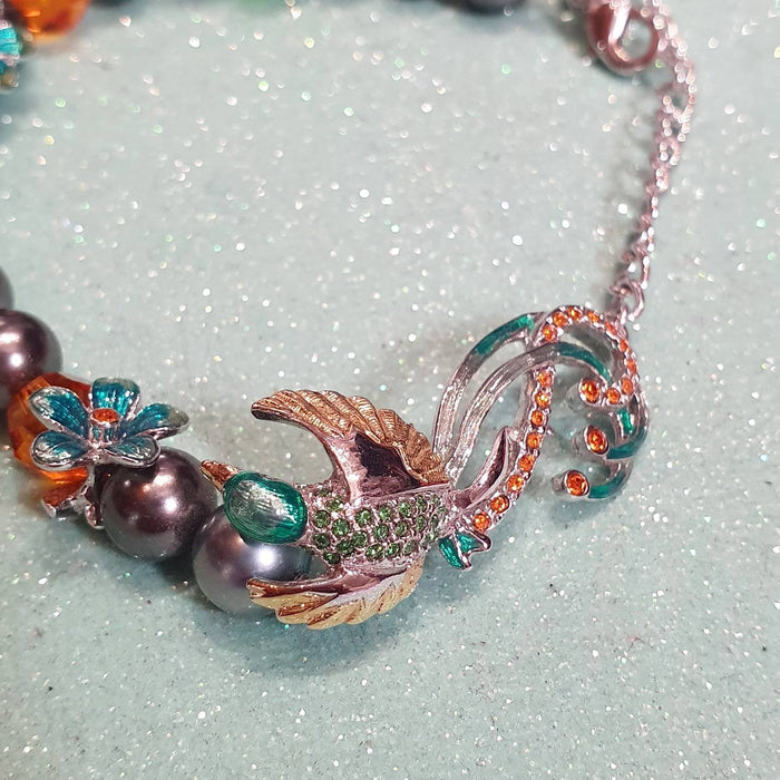 SALE Bill Skinner Bird of Paradise Bracelet Silver Pearl Green Enamel Crystal - The Hirst Collection