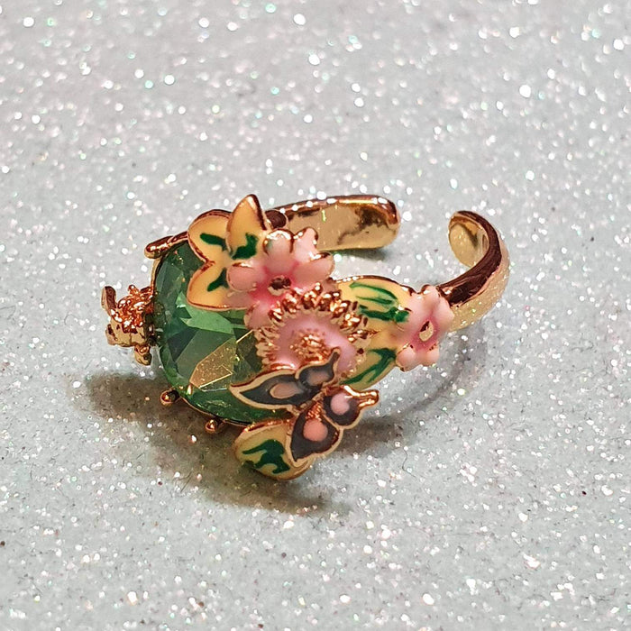 Green crystal Bee Flower Enamel Scenes of Nature Ring by Bill Skinner - The Hirst Collection