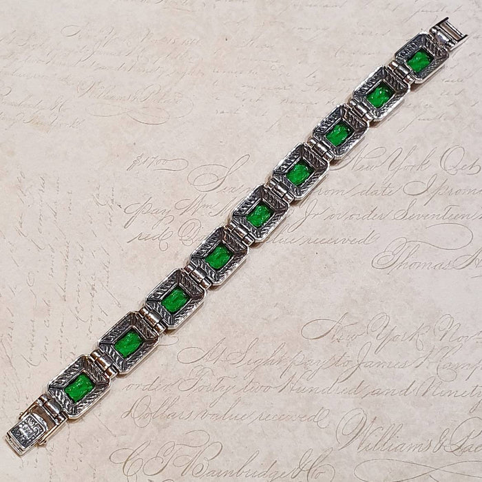 Emerald Green Bracelet Silver Marcasite Zircon - The Hirst Collection