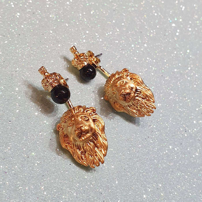 Bill Skinner Lion Earrings Ear Jacket Crown Gold Black - The Hirst Collection