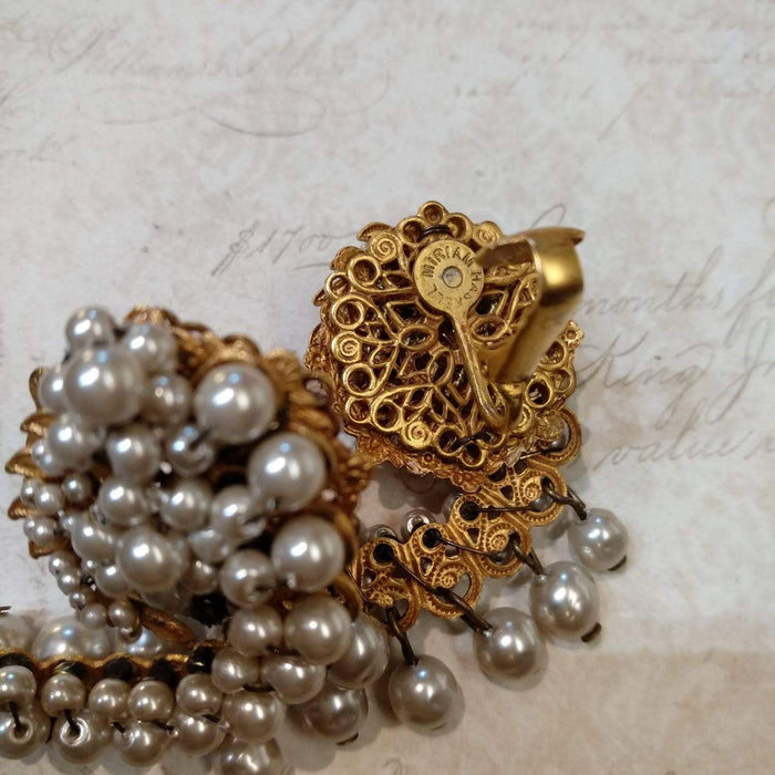Miriam haskell vintage cluster pearl clip on earrings - The Hirst Collection