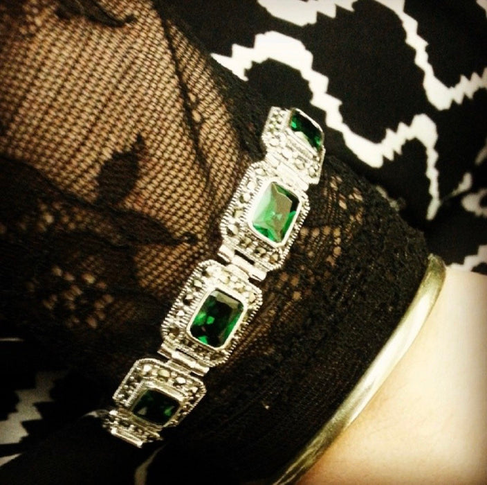 Emerald Green Bracelet Silver Marcasite Zircon - The Hirst Collection