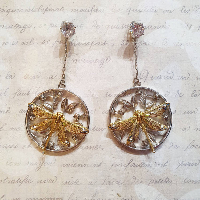 Dragonfly Earrings by Bill Skinner Enamel silver Gold Art Nouveau style - The Hirst Collection