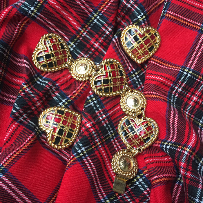 Butler and Wilson Heart Bracelet Gold Enamel Tartan Punk Vintage Signed - The Hirst Collection