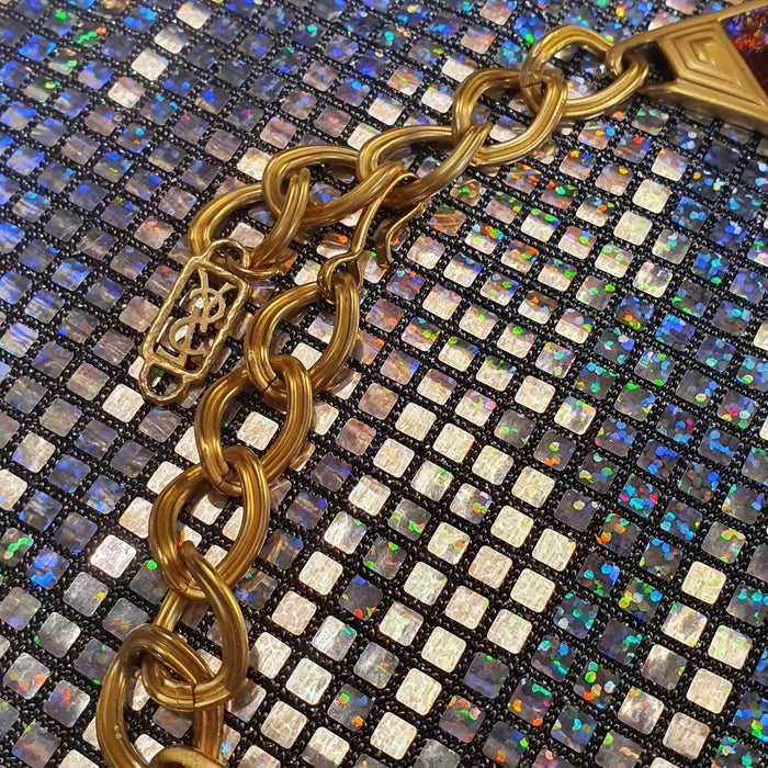 YSL Necklace Gold Pink Purple Dichroic Glass Statement Yves Saint Laurent Vintage - The Hirst Collection