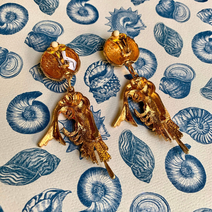 Prawn earrings Coral enamel Lobster Shrimp - The Hirst Collection