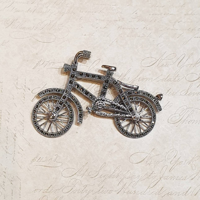 Silver Marcasite Bicycle Brooch Bike with moving wheels - The Hirst Collection
