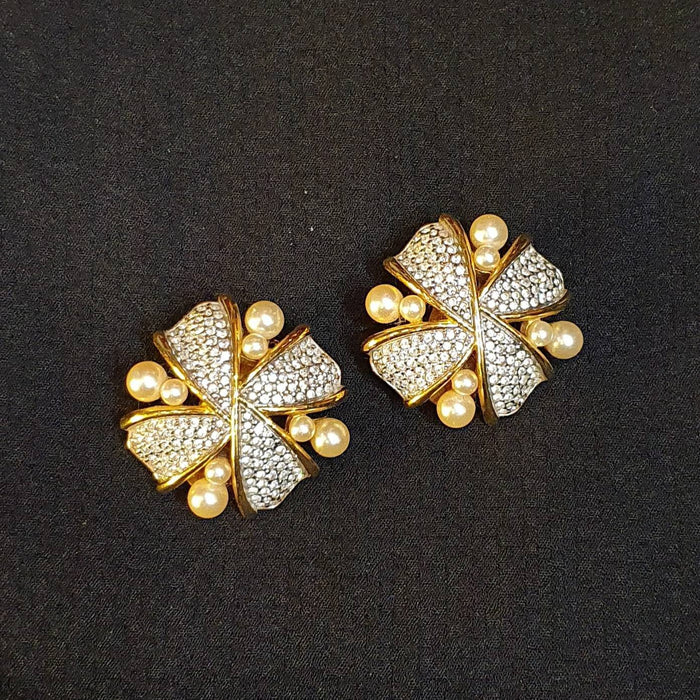 Swarovski pearl and crystals clip on earrings - The Hirst Collection