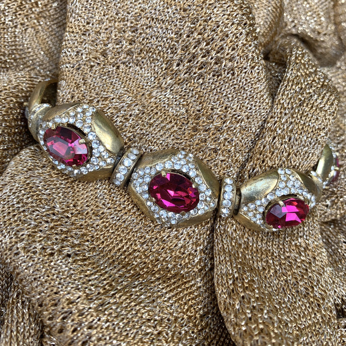 Hot Pink Crystal gold bracelet - The Hirst Collection