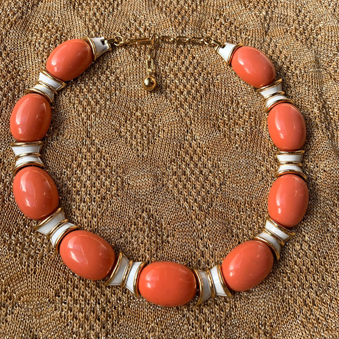 Coral and white Trifari necklace - The Hirst Collection