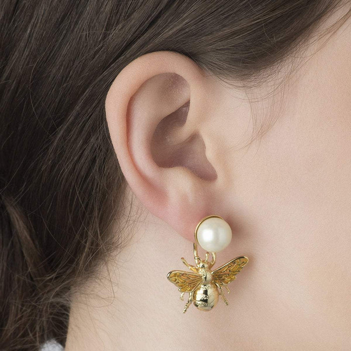 Bee Pearl Earrings by Bill Skinner Gold Plate - The Hirst Collection
