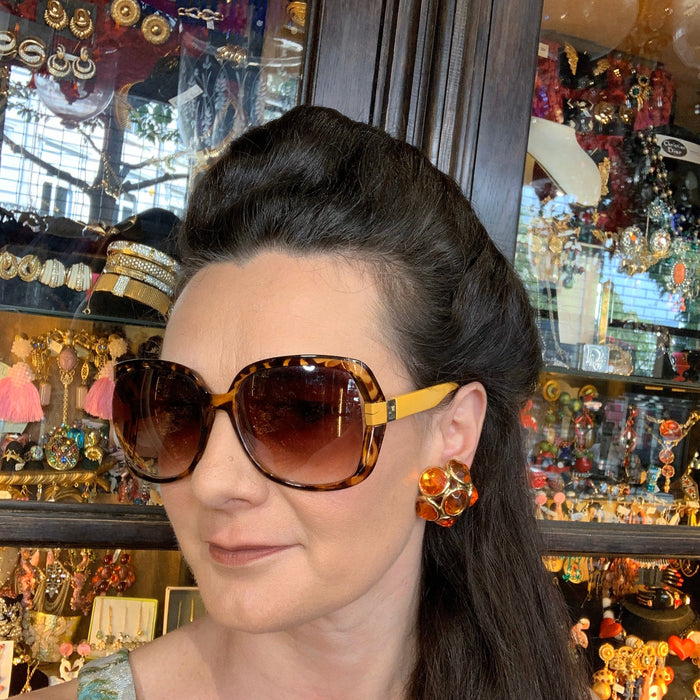 Vintage Yves Saint Laurent earrings YSL Amber Crystal Glass Clip on - The Hirst Collection