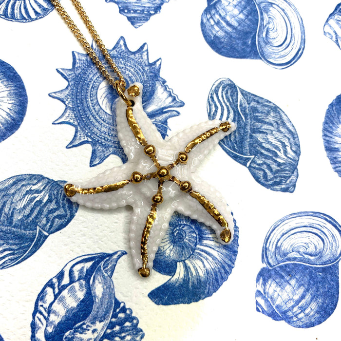 White Starfish Pendant Necklace by AndMary Porcelaine - The Hirst Collection