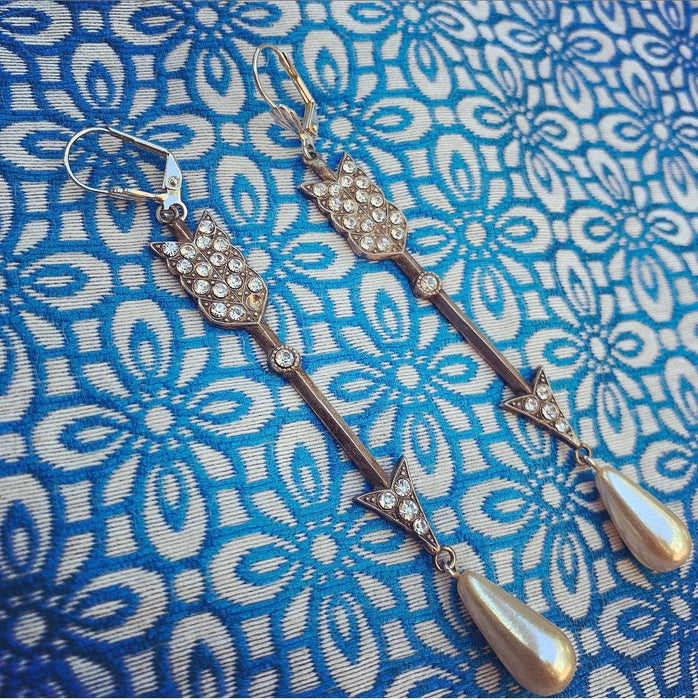 Arrow Pearl crystal drop earrings - The Hirst Collection