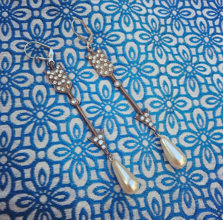 Arrow Pearl crystal drop earrings - The Hirst Collection
