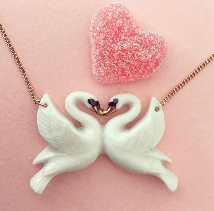 White Kissing Swan Necklace by AndMary - The Hirst Collection