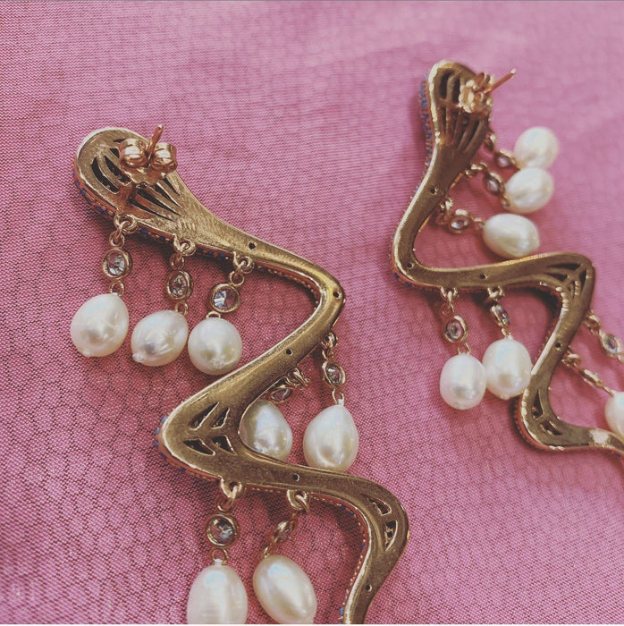 Pearl Drops Turquoise Blue Snake Earrings - The Hirst Collection