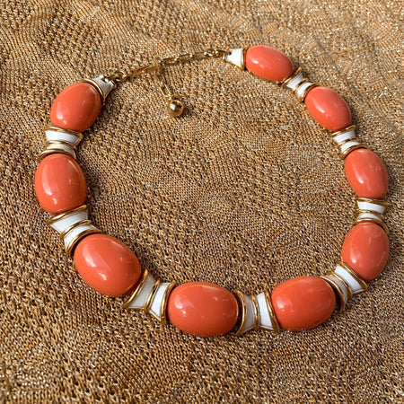 Coral and white Trifari necklace - The Hirst Collection
