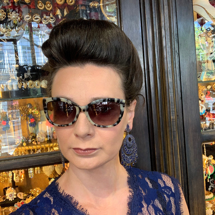 Sapphire Blue Crystal Clip On Earrings by JCM Statement Chandelier - The Hirst Collection