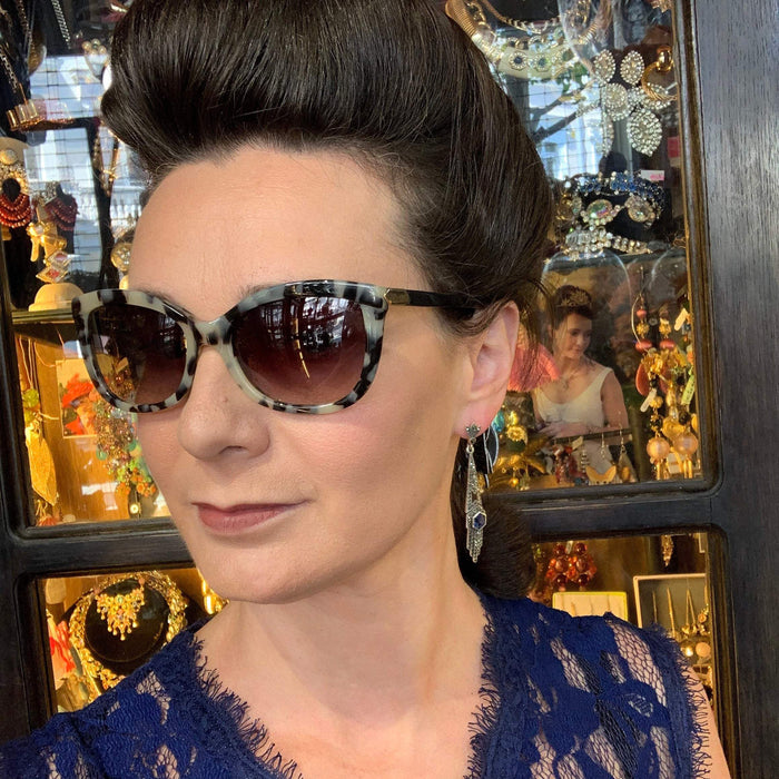 Silver Marcasite Art Deco Style Sapphire Royal Blue Earrings - The Hirst Collection
