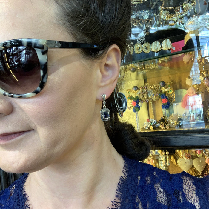 Sapphire Crystal Square drop Earrings - The Hirst Collection