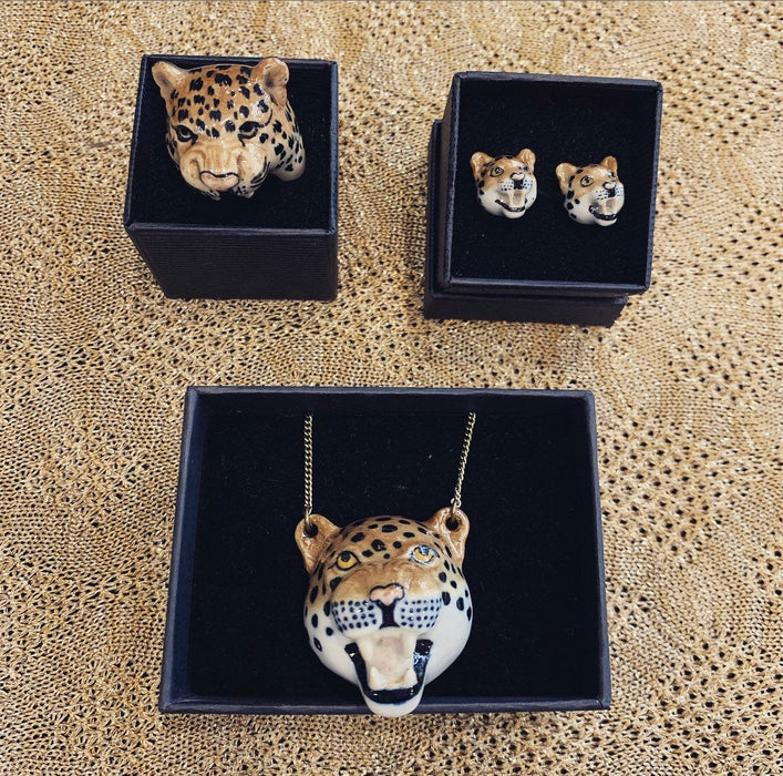 Roaring Leopard Stud Earrings Porcelaine by AndMary - The Hirst Collection