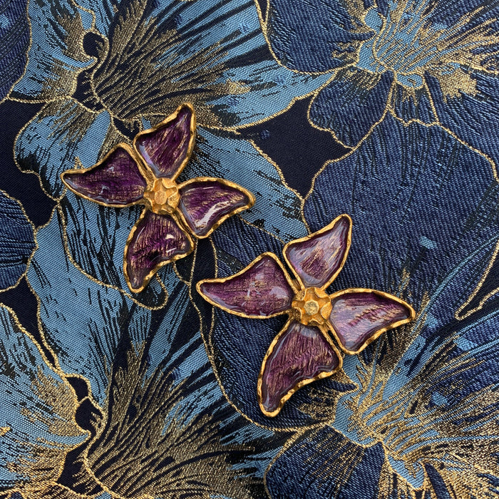 YSL Butterfly Earrings Purple Enamel Yves Saint Laurent Clip on - The Hirst Collection