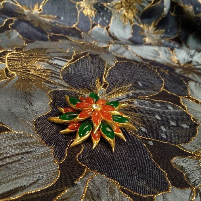 Vintage Sphinx Flower Brooch Green/Red glass flower Carnelian Red Agate - The Hirst Collection