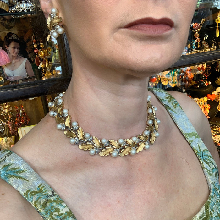 Trifari Pearl Acorn Garland Necklace Vintage - The Hirst Collection
