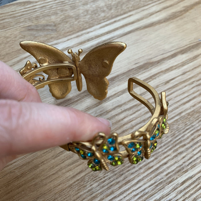 Askew London Butterfly Clamper Bracelet Green Crystal - The Hirst Collection