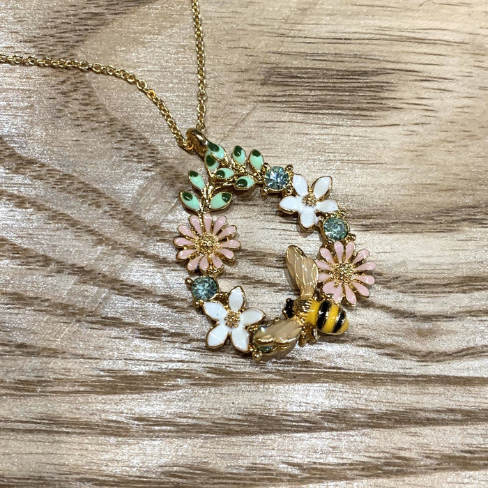 Floral Bee Pendant Necklace - The Hirst Collection