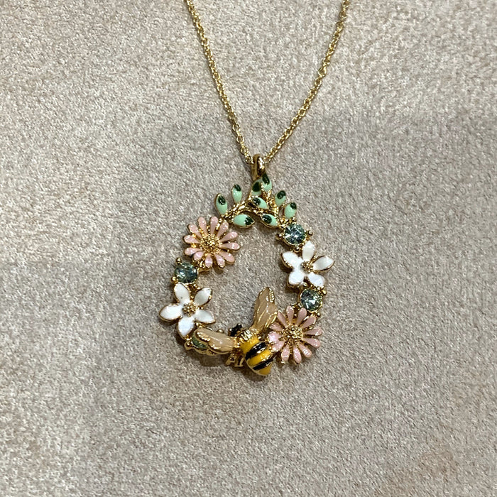 Floral Bee Pendant Necklace - The Hirst Collection