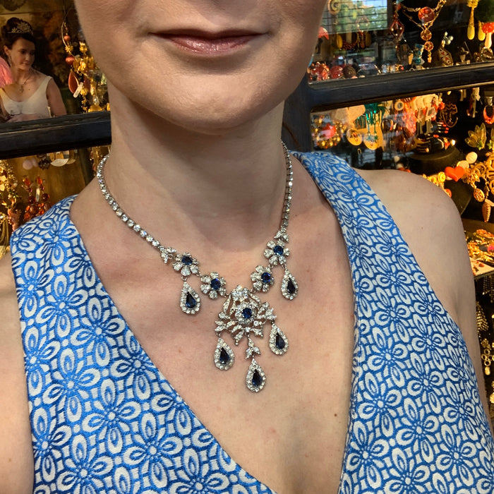 Sapphire Blue Crystal Vintage Necklace - The Hirst Collection