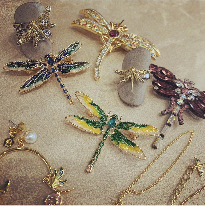 Dragonfly brooch green blue enamel - The Hirst Collection