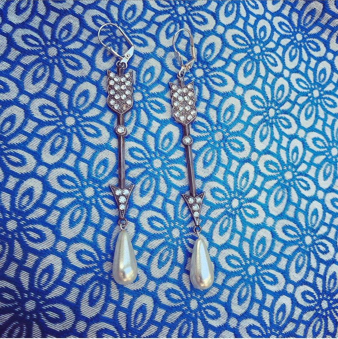 Arrow Pearl crystal drop earrings - The Hirst Collection