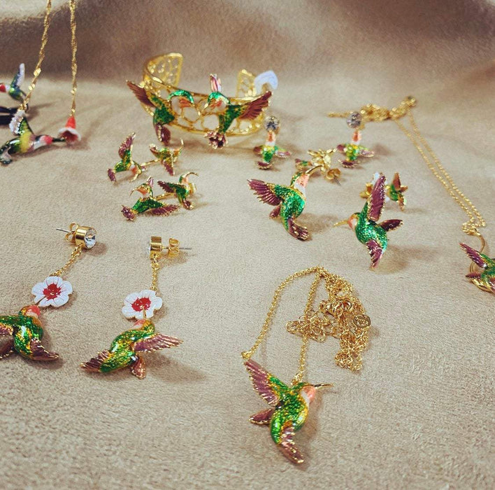 Light Enamel Hummingbird Earrings by Bill Skinner - The Hirst Collection