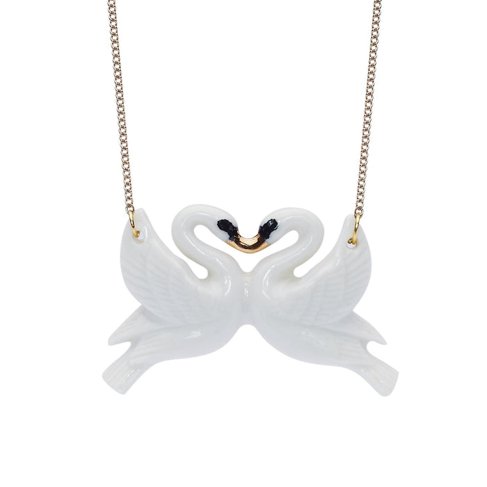White Kissing Swan Necklace by AndMary - The Hirst Collection