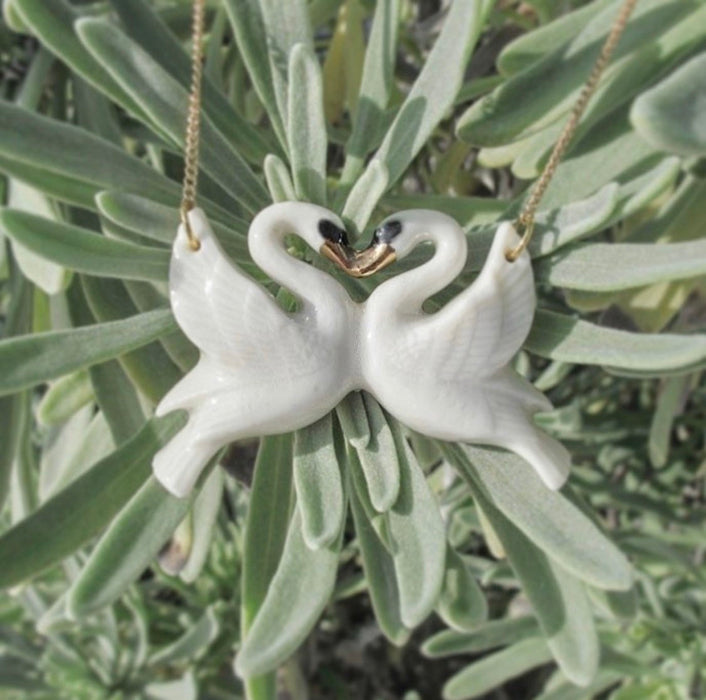 White Kissing Swan Necklace by AndMary - The Hirst Collection