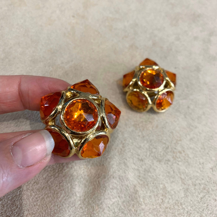 Vintage Yves Saint Laurent earrings YSL Amber Crystal Glass Clip on - The Hirst Collection