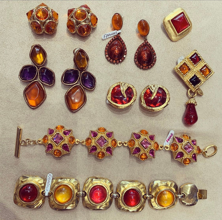 Vintage Yves Saint Laurent earrings YSL Amber Crystal Glass Clip on - The Hirst Collection
