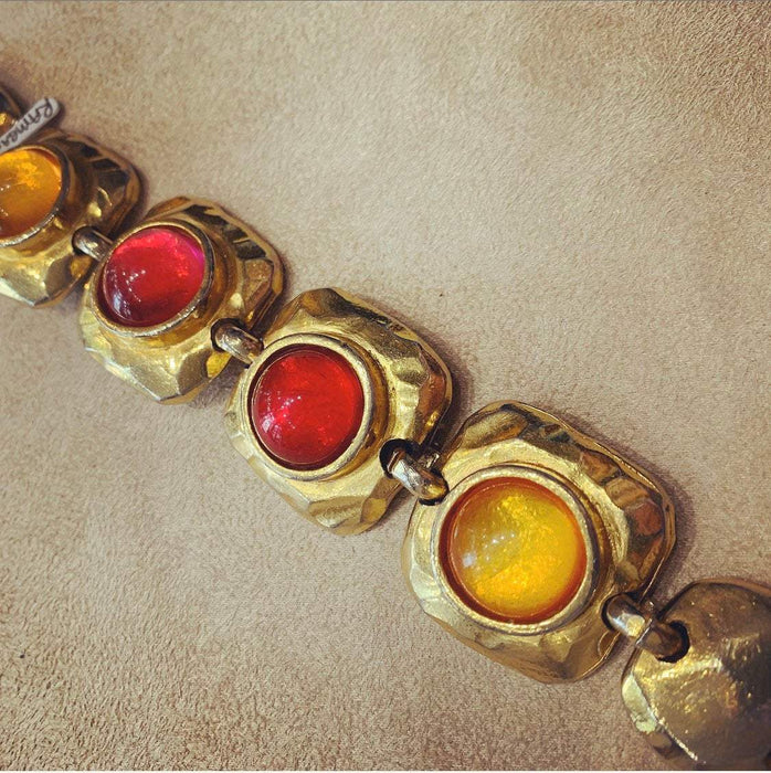 Vintage Edouard Rambaud Bracelet Yellow Red Crystal Gold - The Hirst Collection